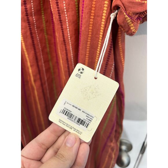 ANA Linen Blend Dress XL Orange Striped Textured Tropical Coastal Beachy NWT - Picture 7 of 9